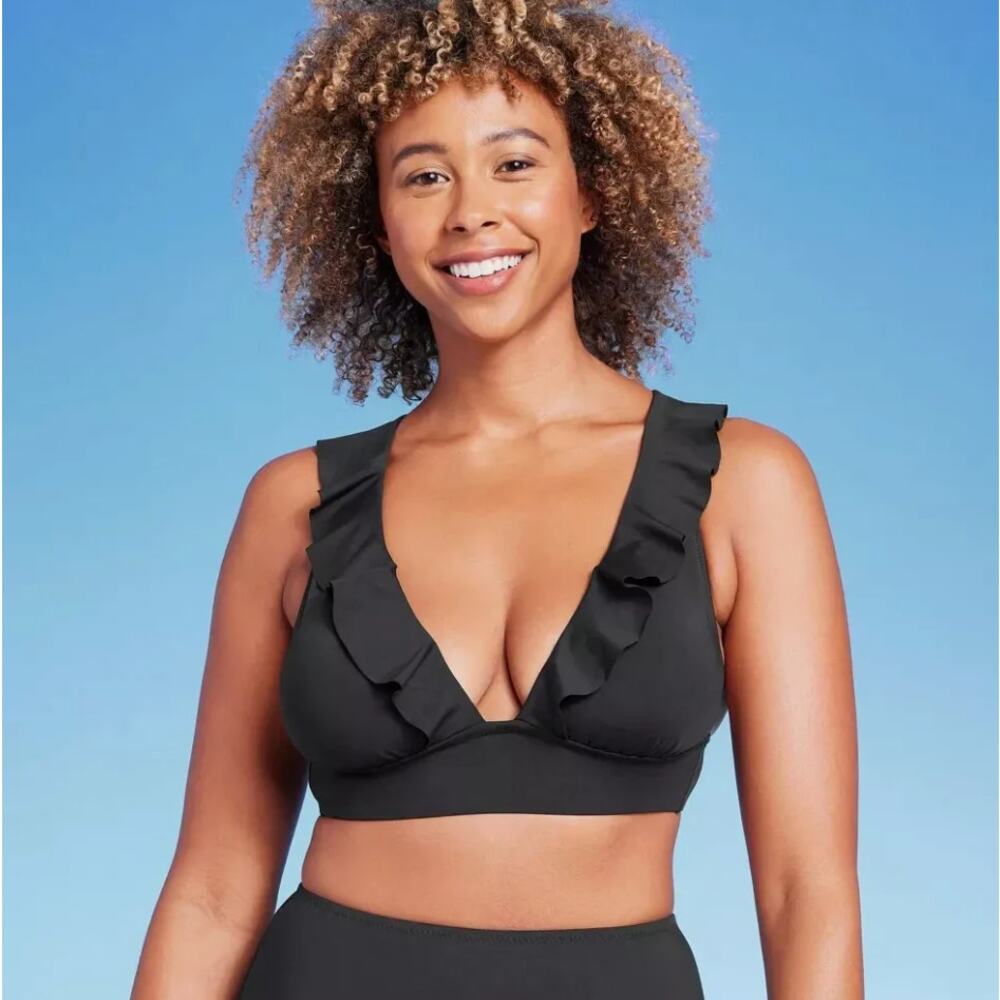 Shade & Shore Black Ruffle Bikini Top Medium NWT - Picture 3 of 6
